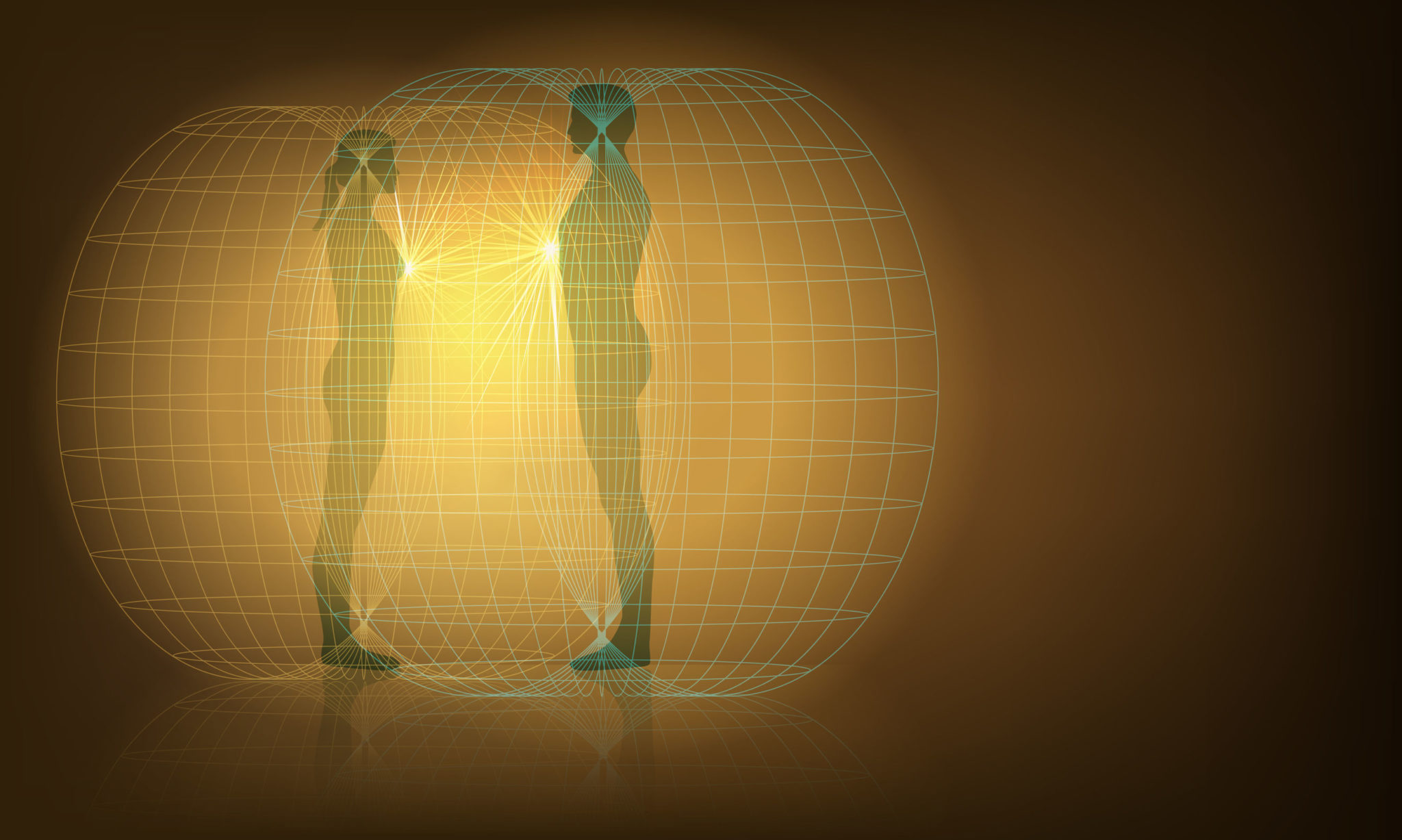 two people interacting by way of their respective energy fields, shadow work