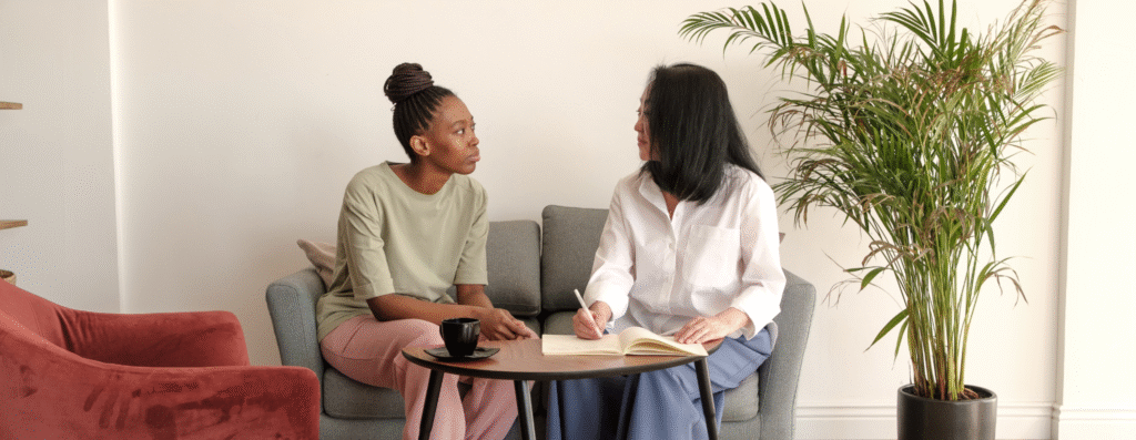 A woman talking to her therapist