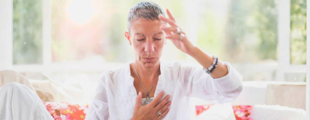 a woman meditating
