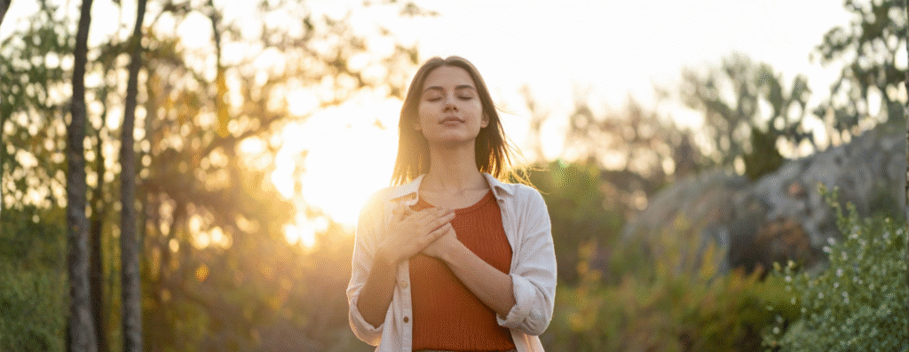 a woman meditating