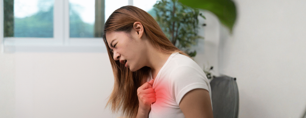 A woman experiencing chest pains